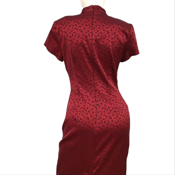 Vintage Harlow Nites Red Brocaid Maxi Dress size 10 - Picture 6 of 12